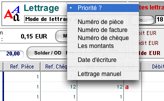 la liste des priorits de lettrage dans compt'up